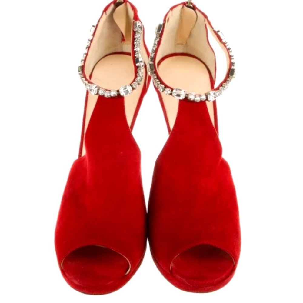 Jimmy Choo Red Suede Crystals Stiletto Heels Pumps Size 39 (US 8)